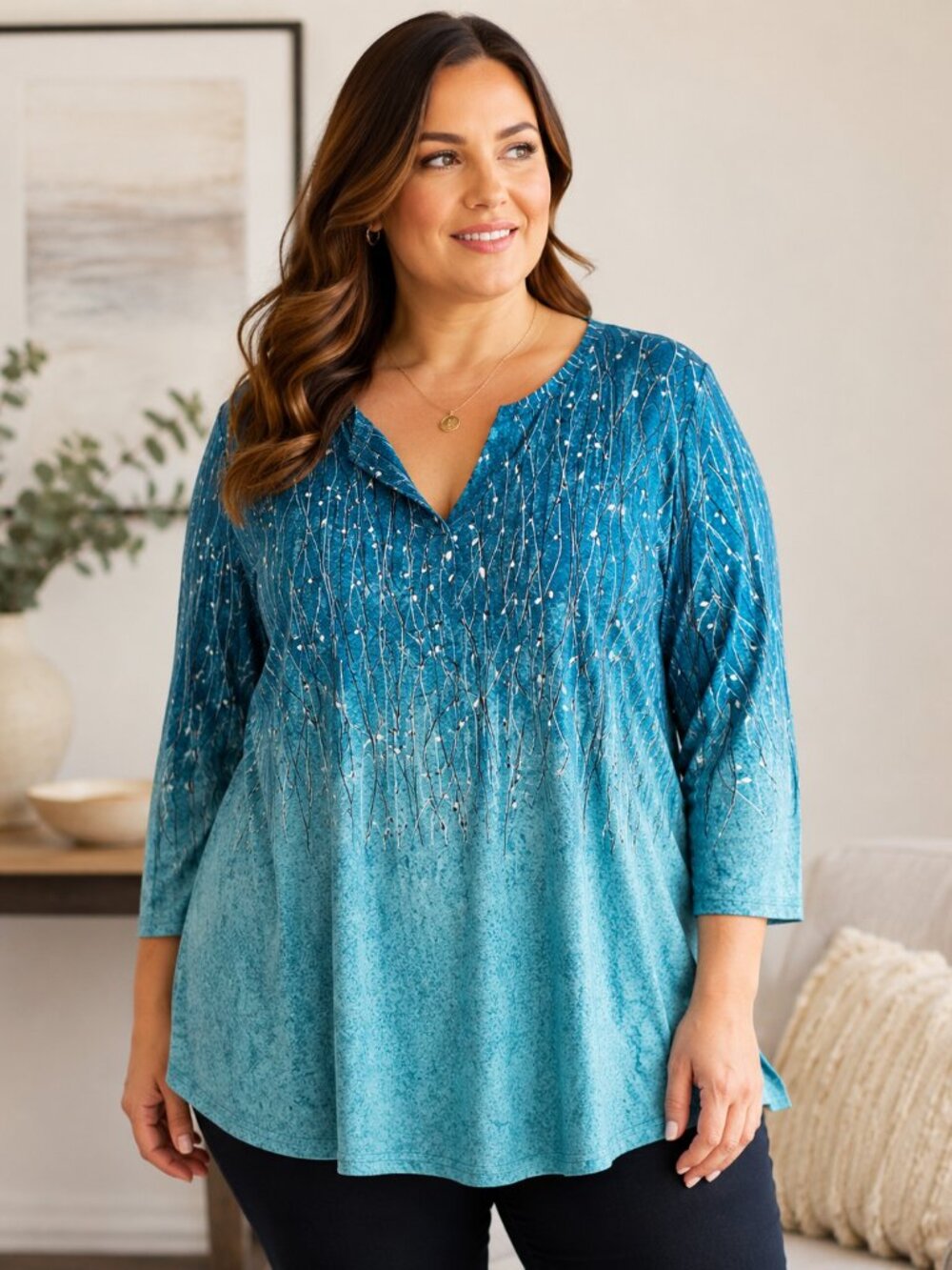 XIEEDUO FASHION 3/4 Sleeve Poly/blend Blue Top Women's Plus Size 3XL NWT